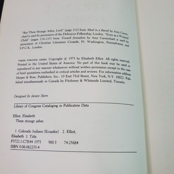 These Strange Ashes Elisabeth Elliot 1975 HC DJ Missionary EX-LIB - Picture 3 of 12